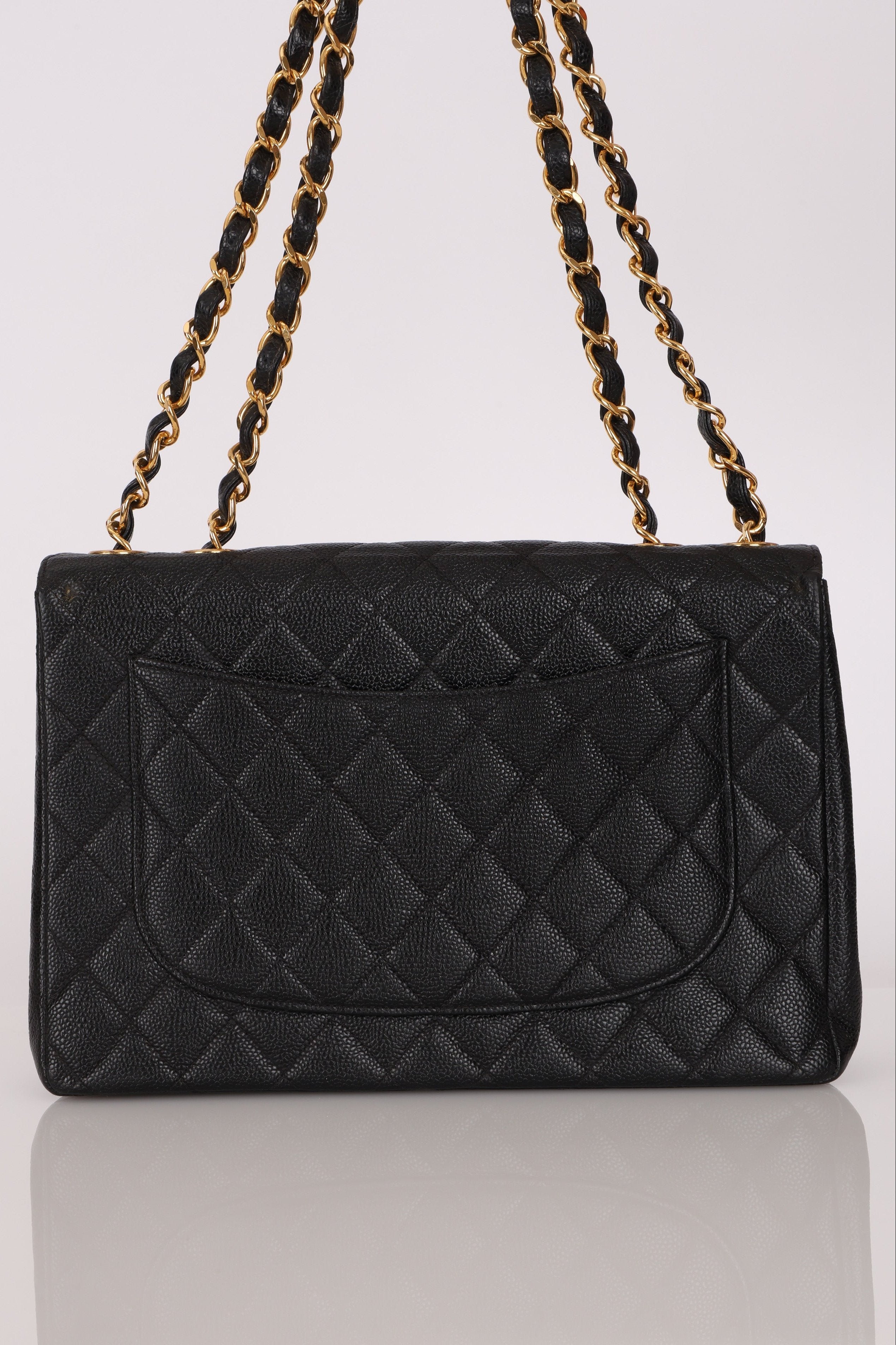 Chanel Jumbo Classic Single Flap Black Caviar 24K GP