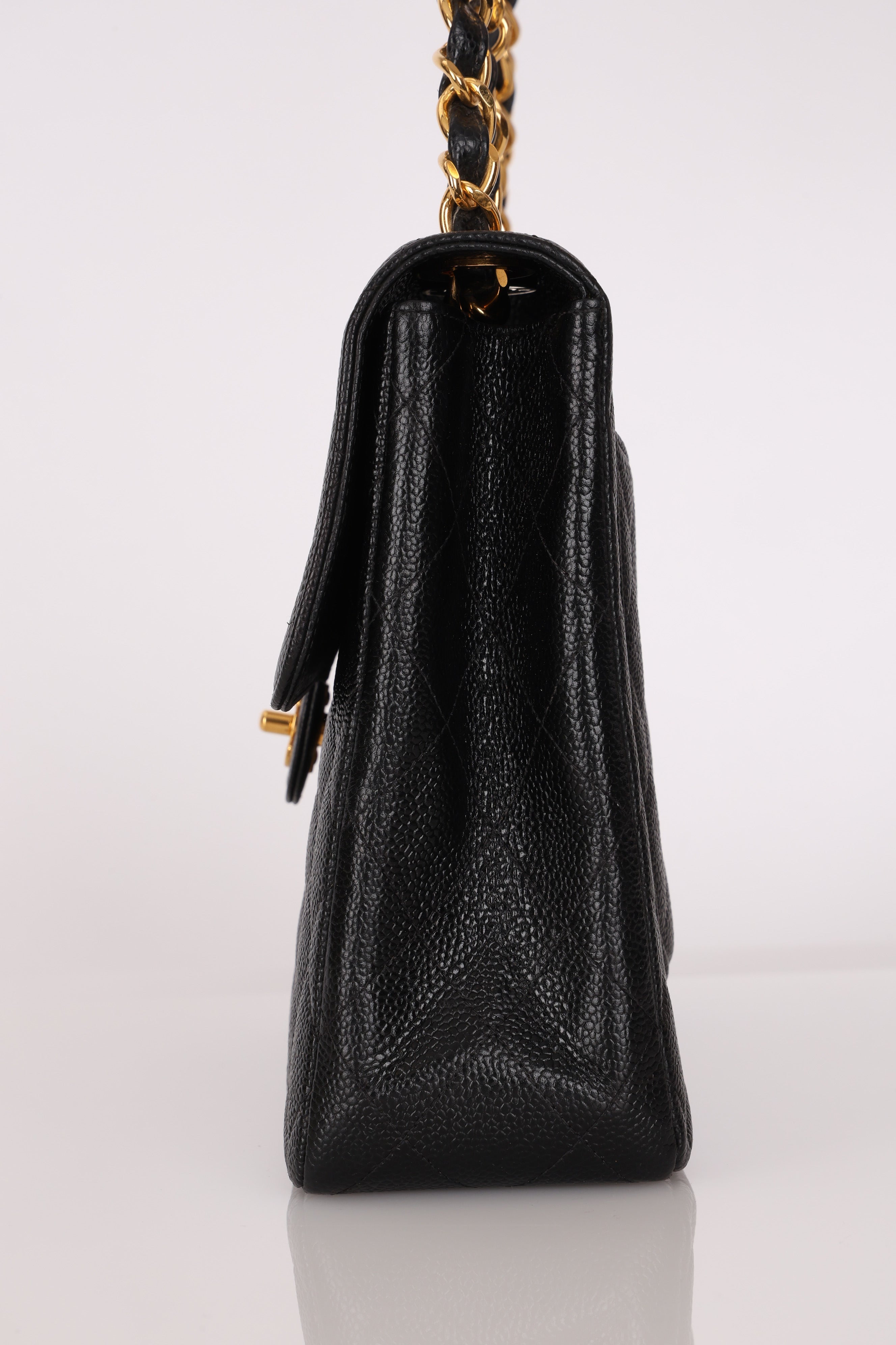 Chanel Jumbo Classic Single Flap Black Caviar 24K GP