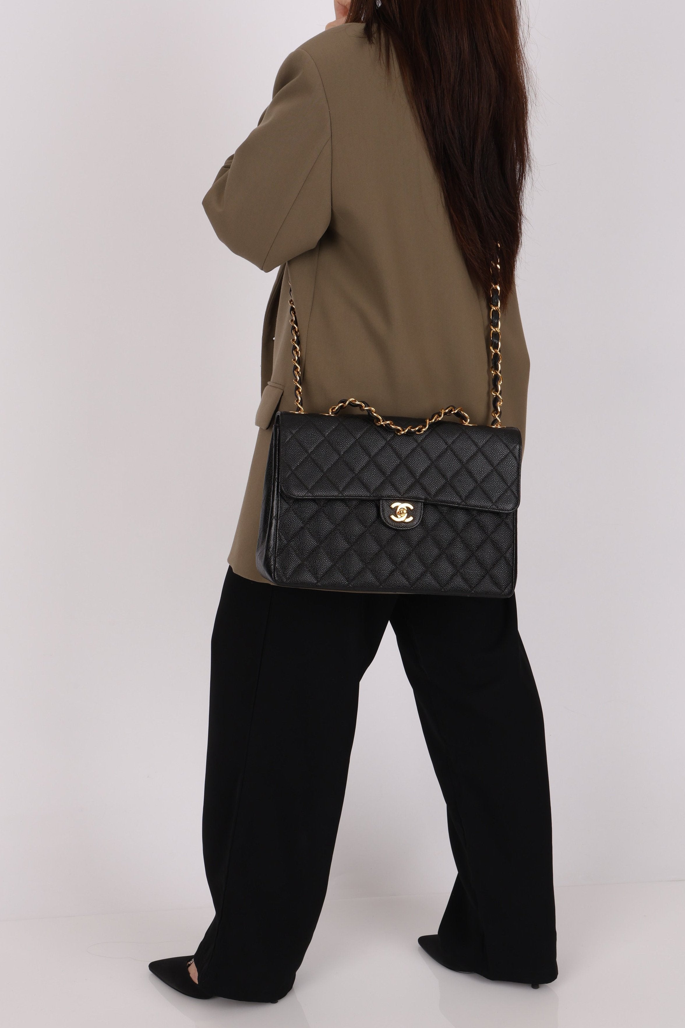 Chanel Jumbo Classic Single Flap Black Caviar 24K GP