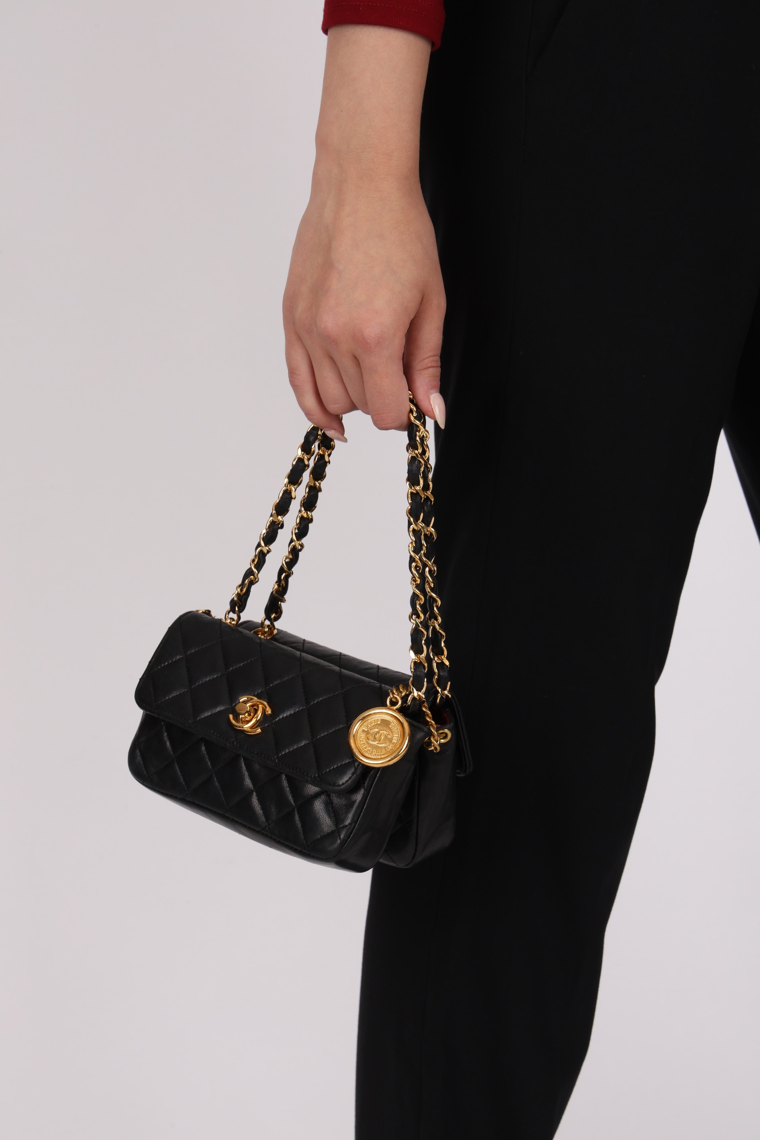 Chanel Twin Single Flap Black Lambskin 24K GP