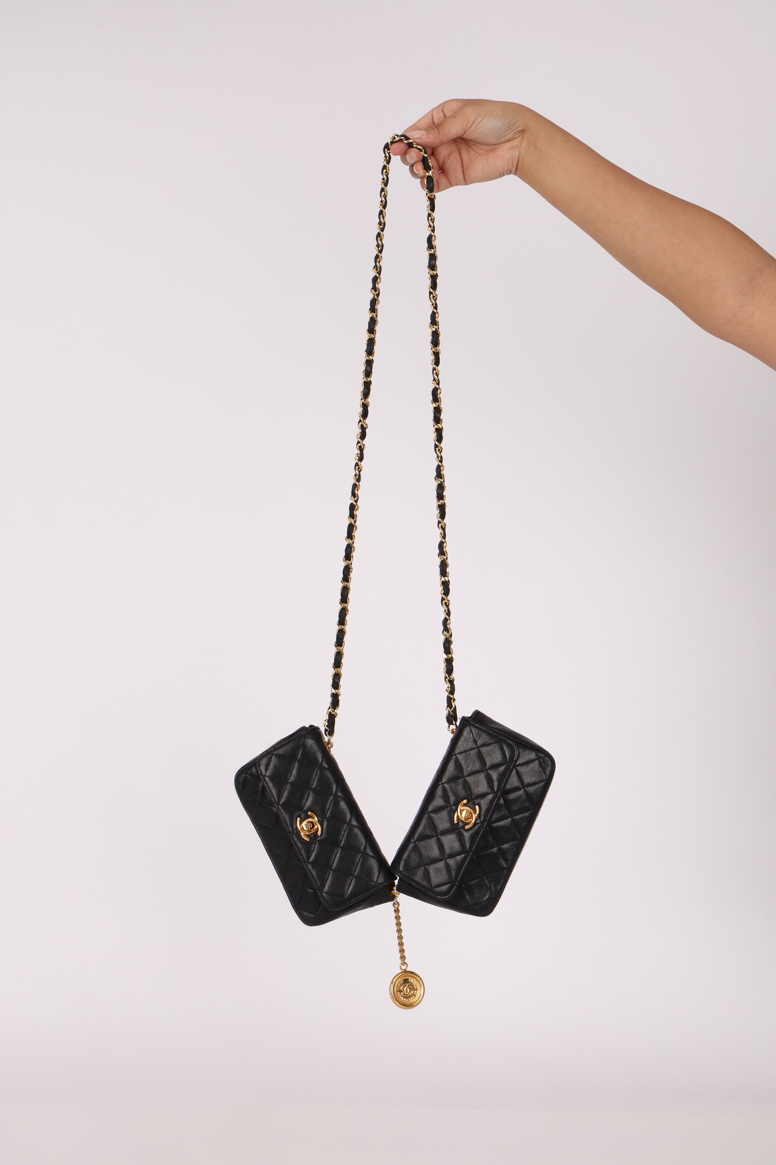 Chanel Twin Single Flap Black Lambskin 24K GP