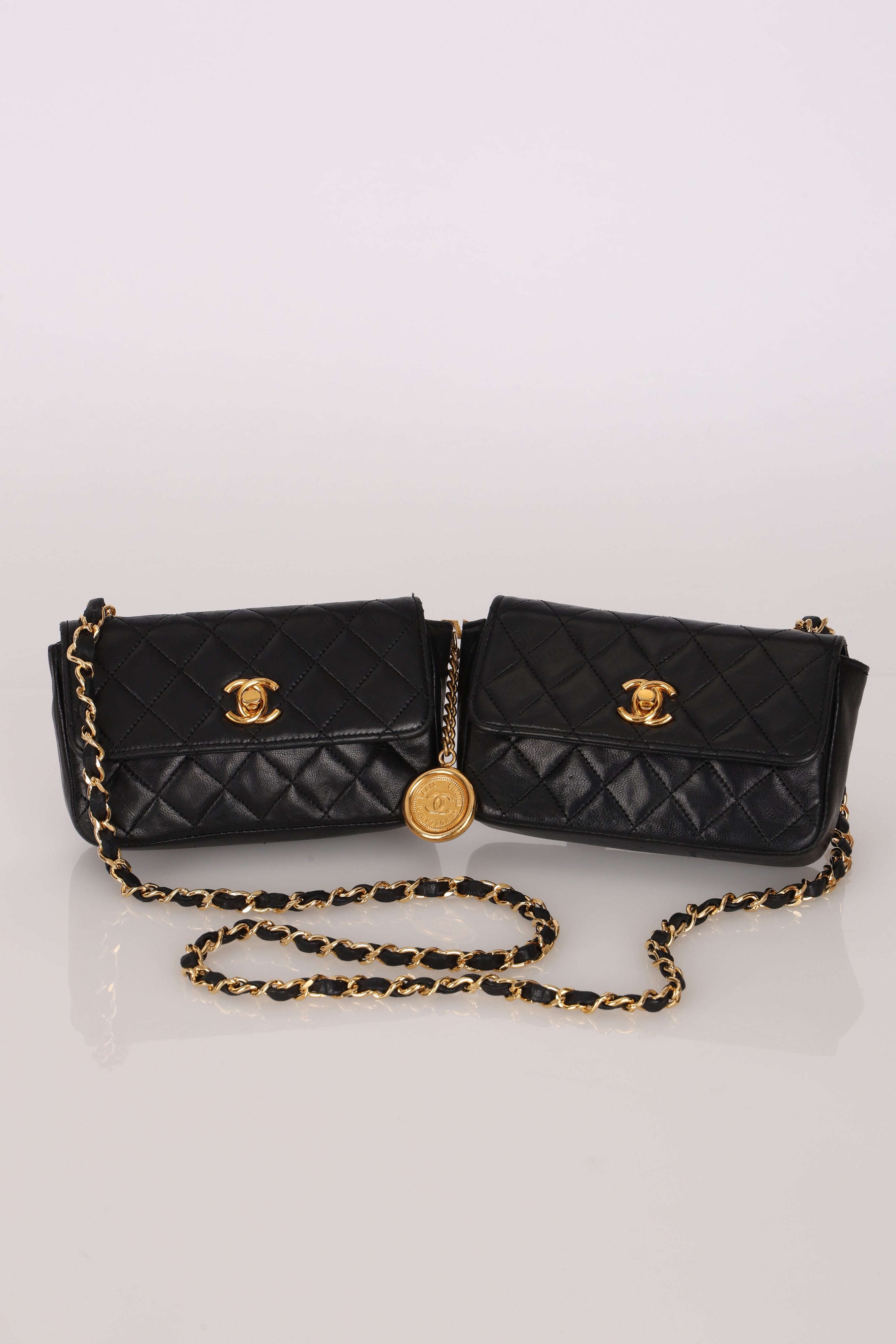 Chanel Twin Single Flap Black Lambskin 24K GP