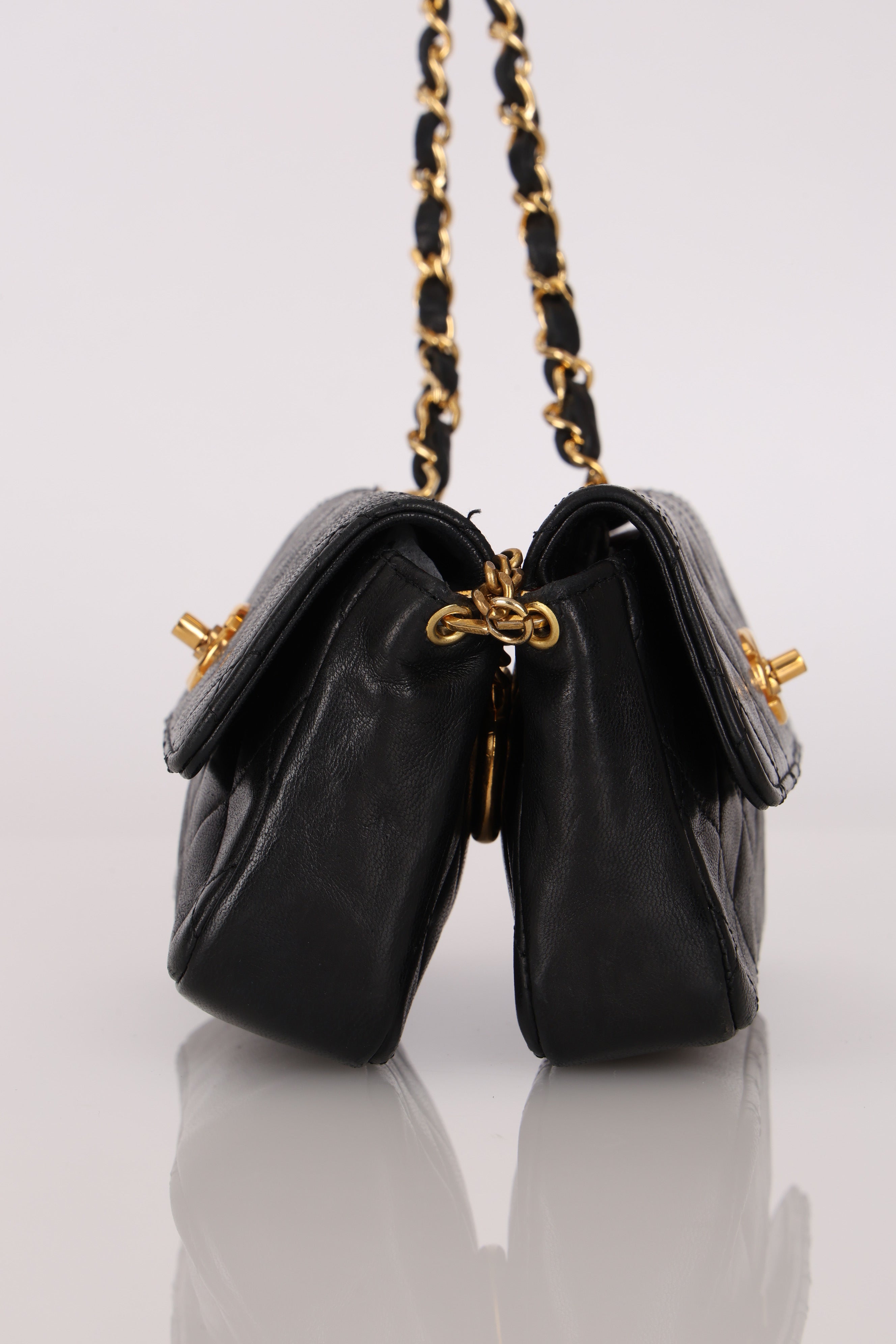 Chanel Twin Single Flap Black Lambskin 24K GP