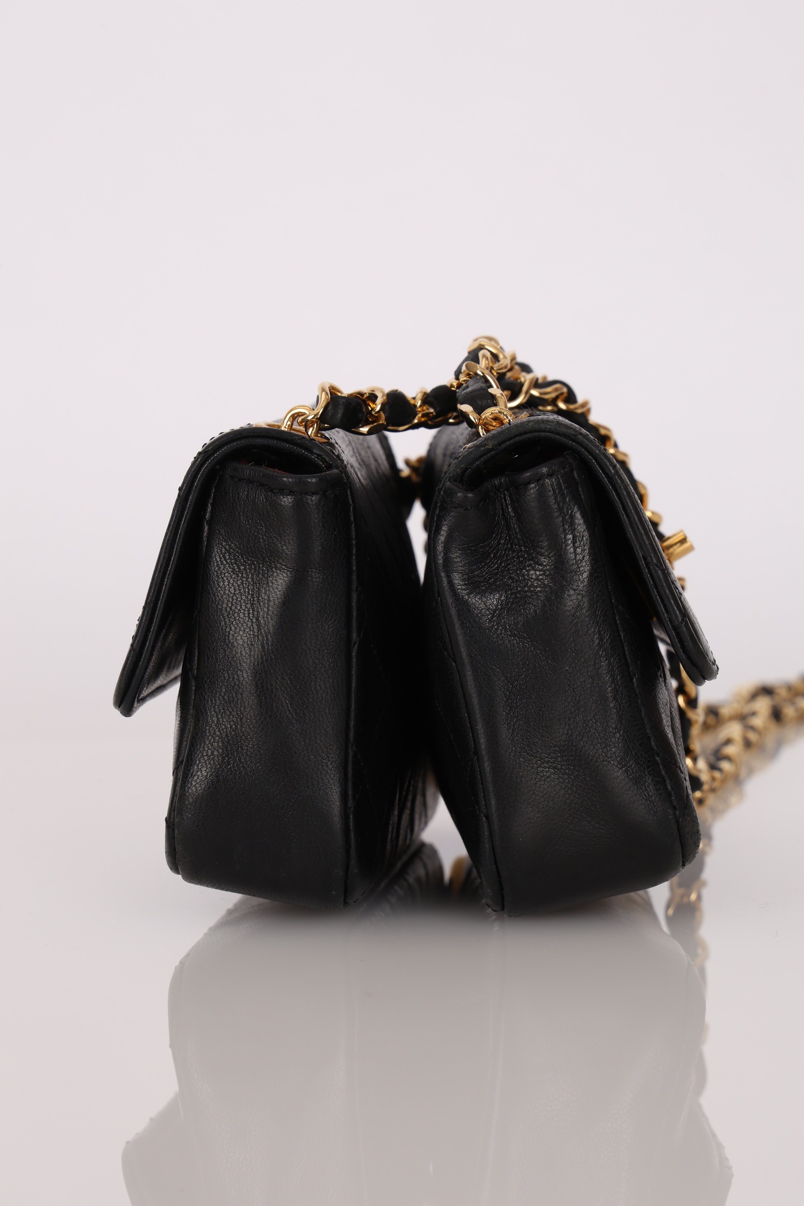 Chanel Twin Single Flap Black Lambskin 24K GP