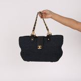 Chanel Woven Raffia Tote Navy and Black AGHW