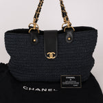 Chanel Woven Raffia Tote Navy and Black AGHW