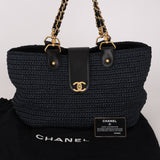 Chanel Woven Raffia Tote Navy and Black AGHW