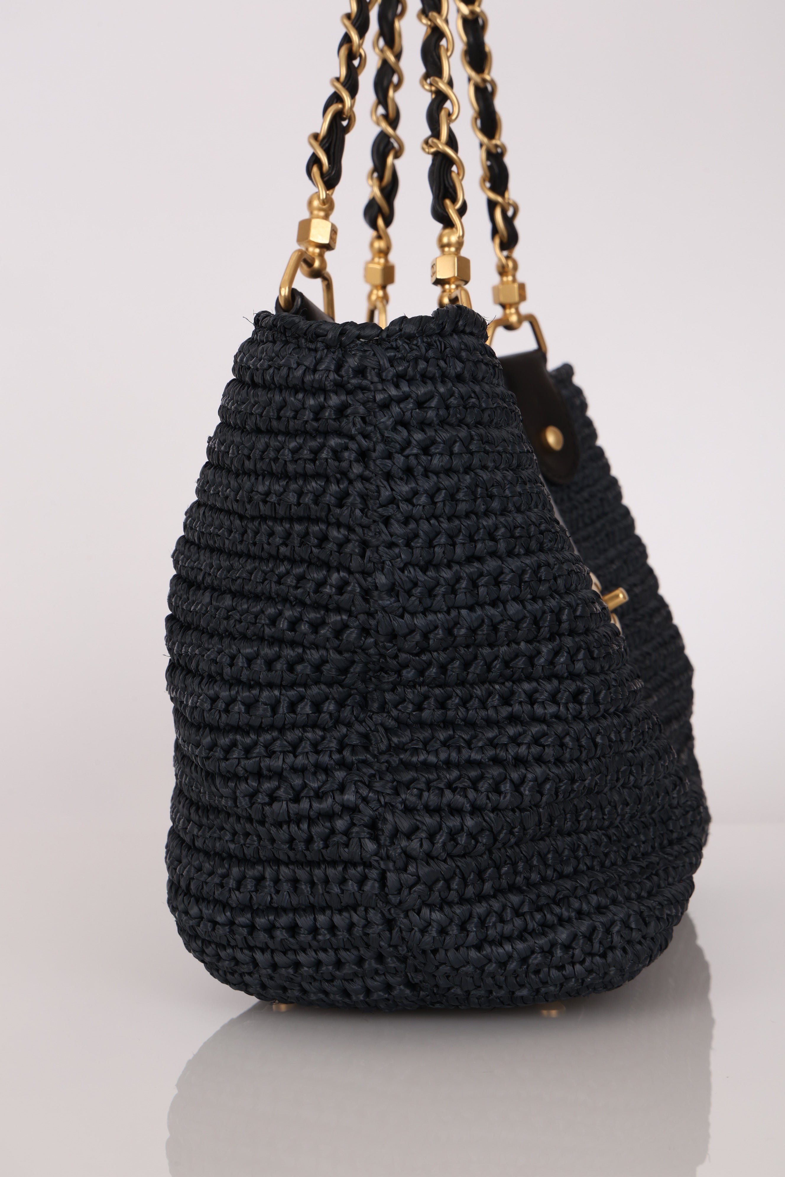 Chanel Woven Raffia Tote Navy and Black AGHW