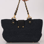 Chanel Woven Raffia Tote Navy and Black AGHW