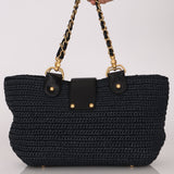 Chanel Woven Raffia Tote Navy and Black AGHW