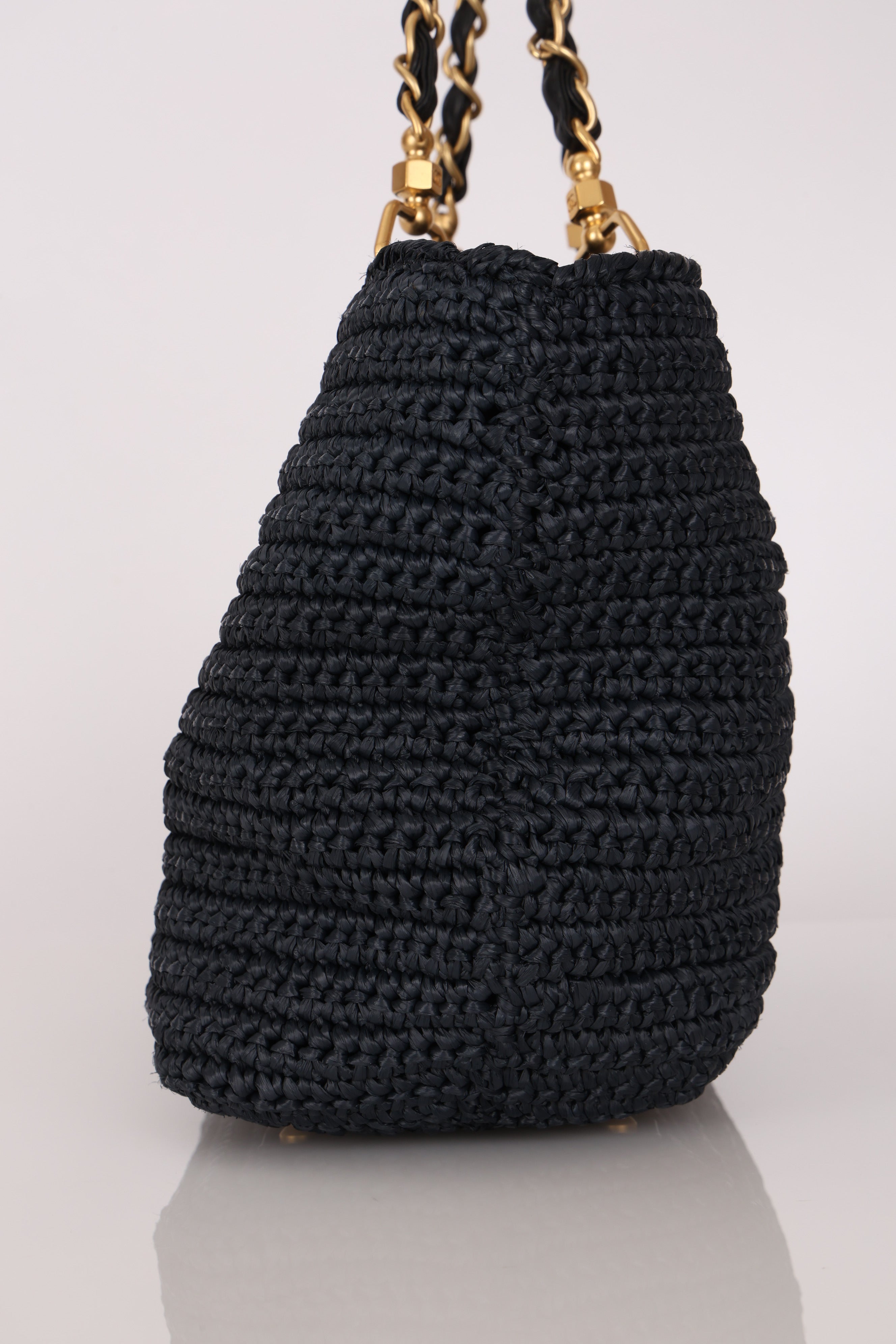 Chanel Woven Raffia Tote Navy and Black AGHW