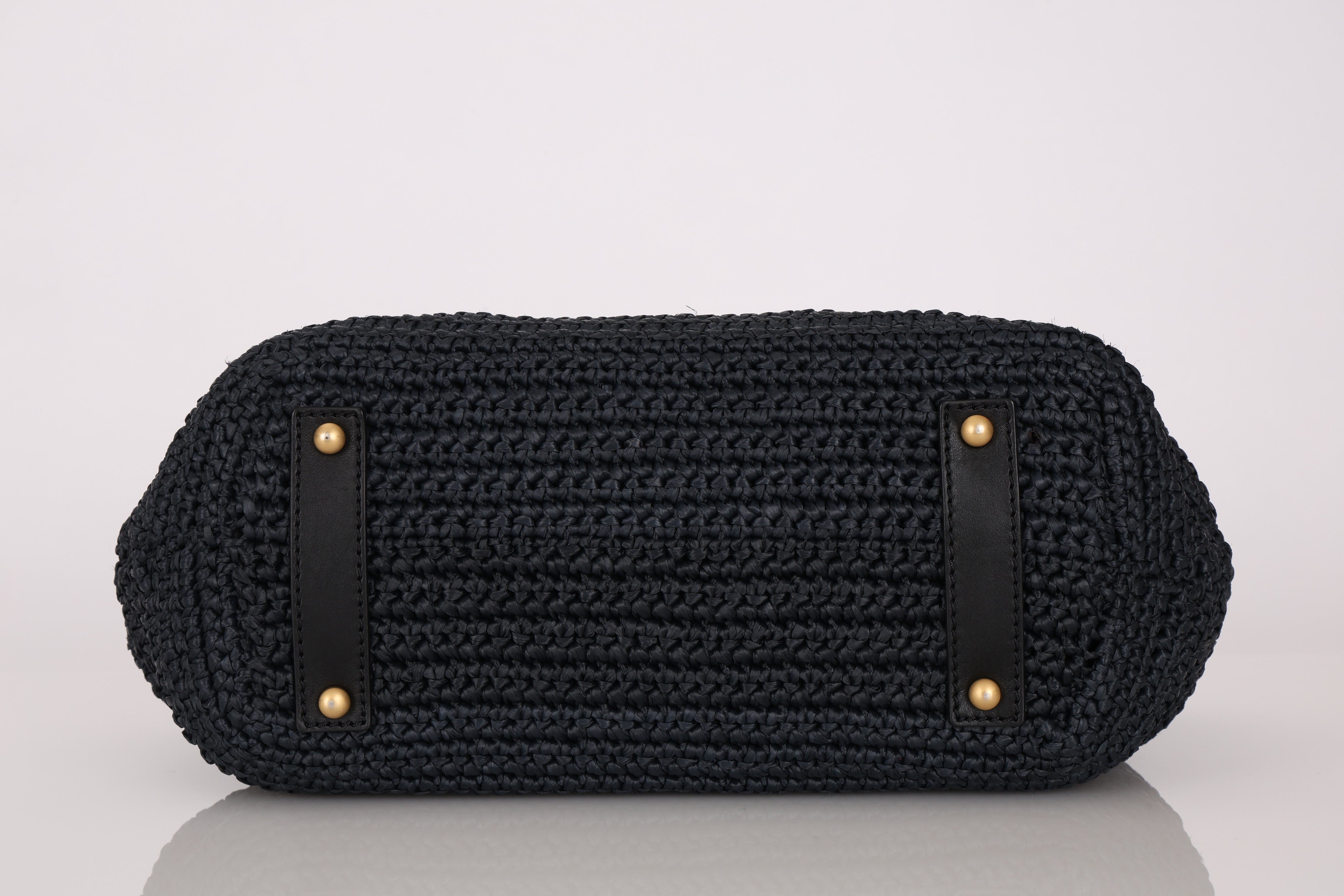 Chanel Woven Raffia Tote Navy and Black AGHW