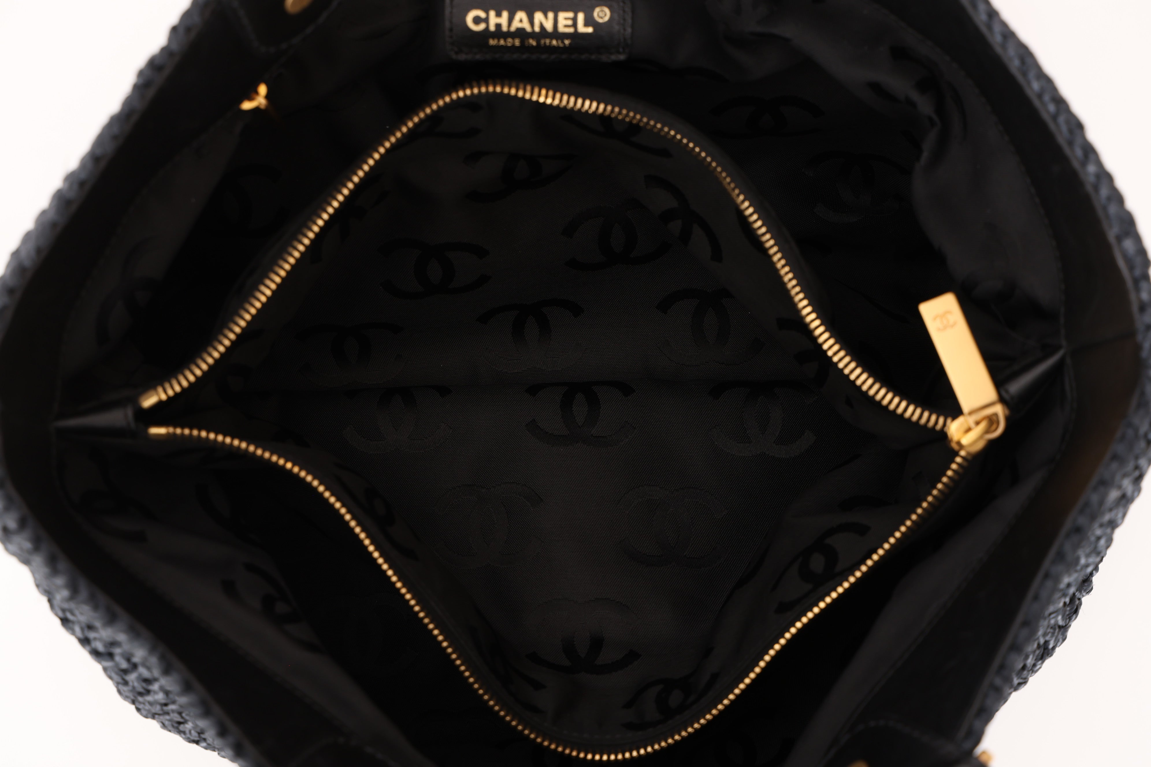Chanel Woven Raffia Tote Navy and Black AGHW