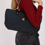 Chanel Woven Raffia Tote Navy and Black AGHW