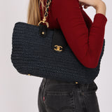 Chanel Woven Raffia Tote Navy and Black AGHW