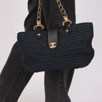 Chanel Woven Raffia Tote Navy and Black AGHW