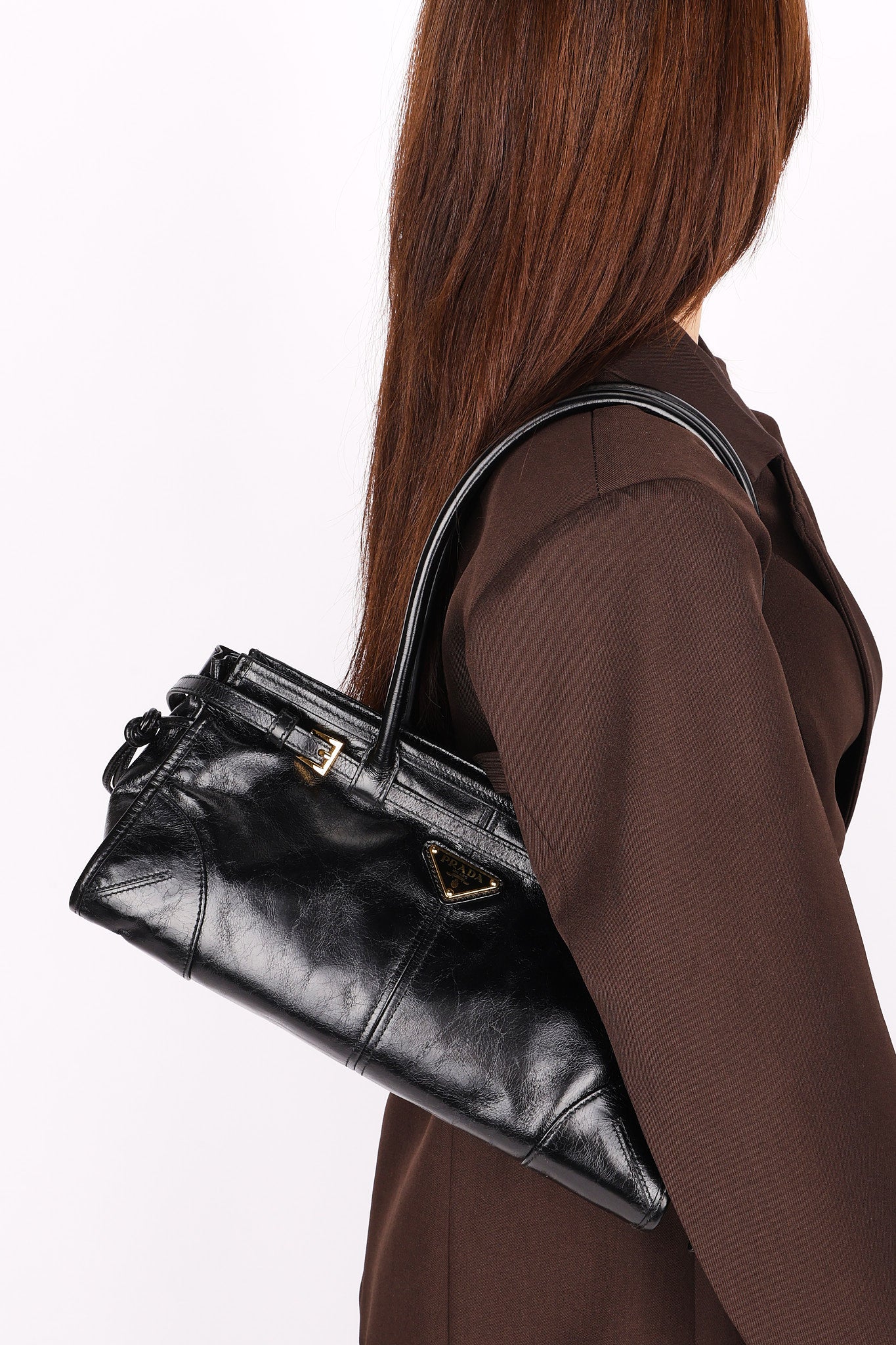 Prada Medium Bonnie Shoulder Bag Noir Glossy Calfskin 2025