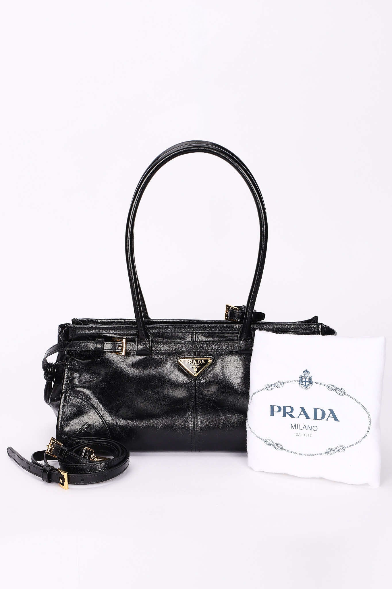 Prada Medium Bonnie Shoulder Bag Noir Glossy Calfskin 2025
