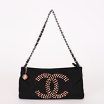 Chanel CC Pearl Logo Shoulder Bag Black Satin 2004 SHW