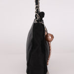 Chanel CC Pearl Logo Shoulder Bag Black Satin SHW