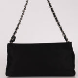 Chanel CC Pearl Logo Shoulder Bag Black Satin SHW