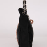 Chanel CC Pearl Logo Shoulder Bag Black Satin SHW
