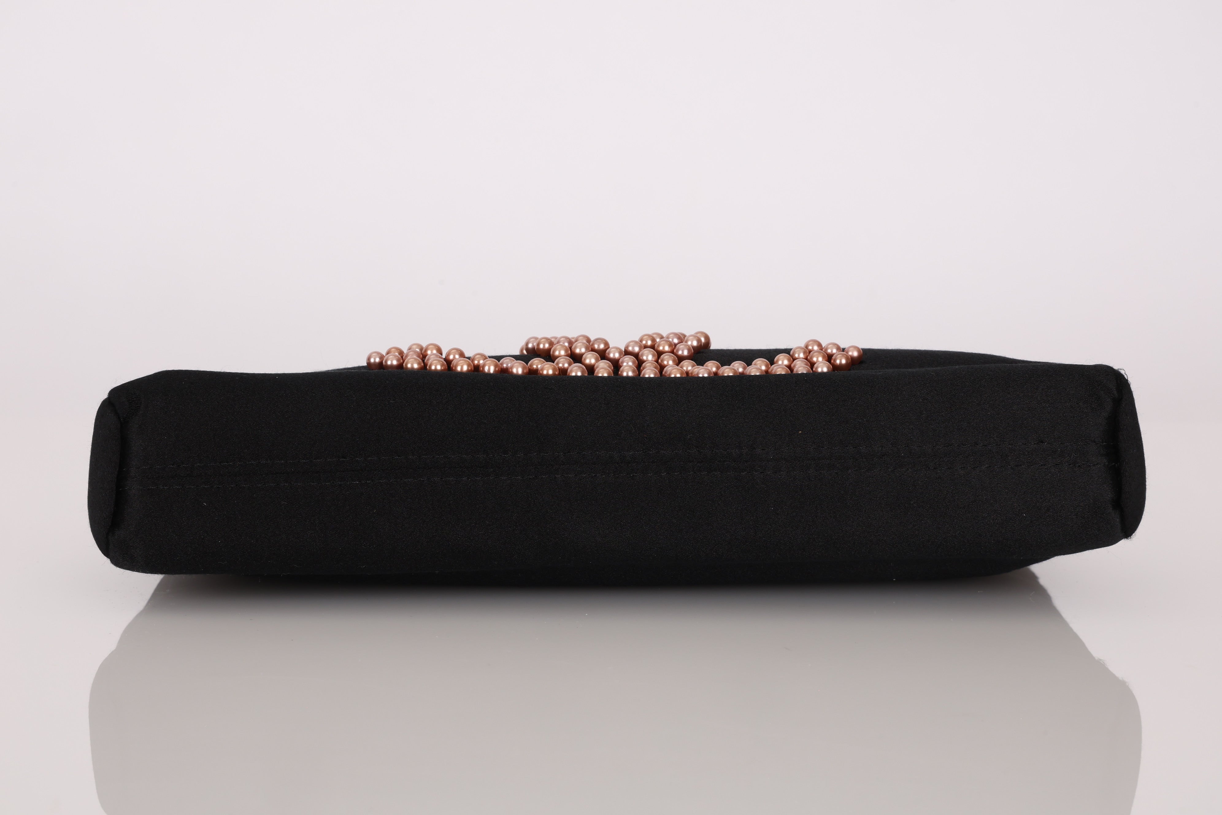 Chanel CC Pearl Logo Shoulder Bag Black Satin SHW
