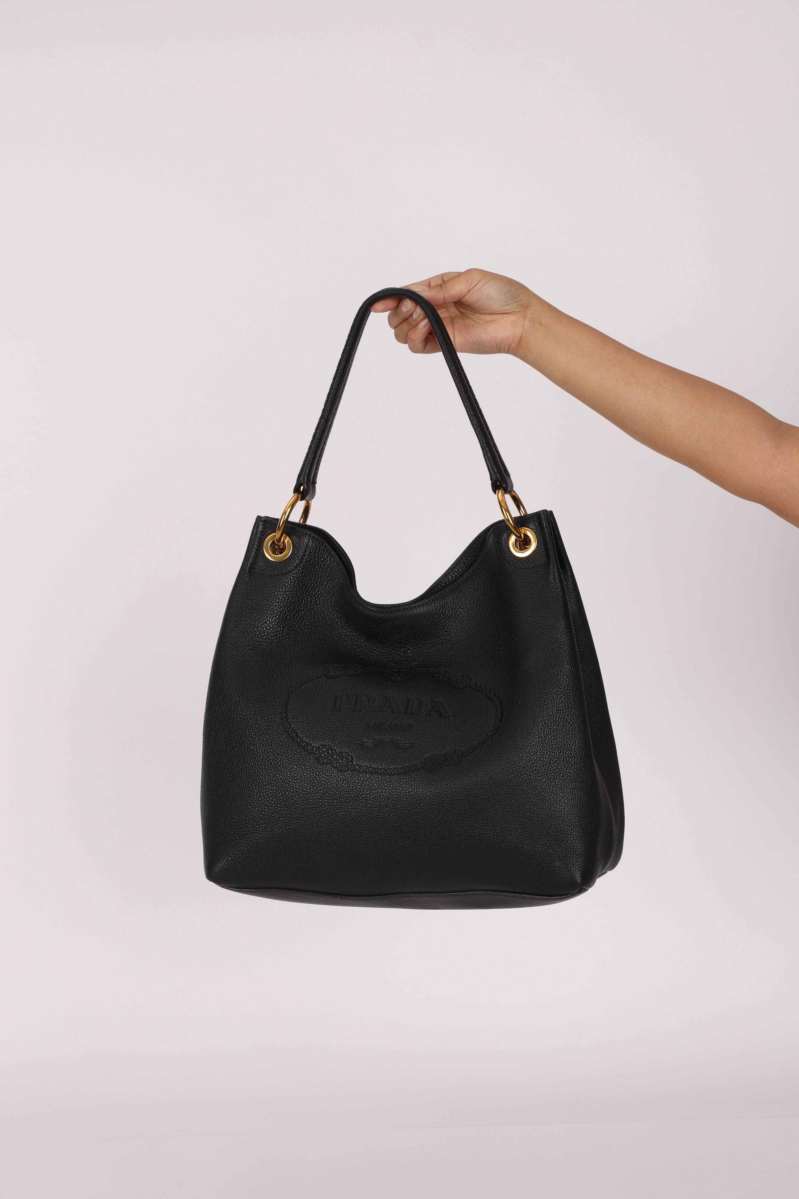 Prada Vitello Phenix Embossed Logo Hobo