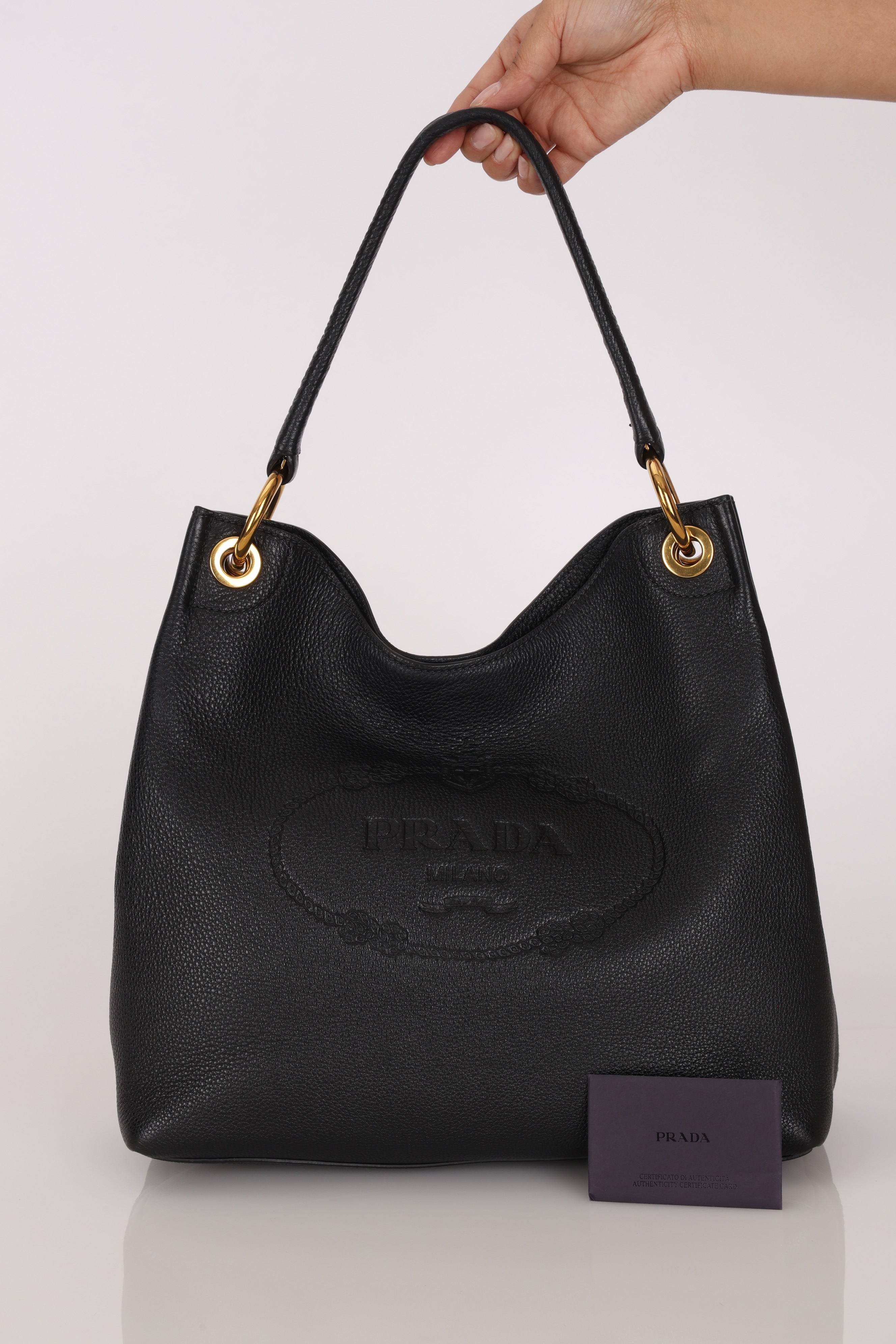 Prada Vitello Phenix Embossed Logo Hobo