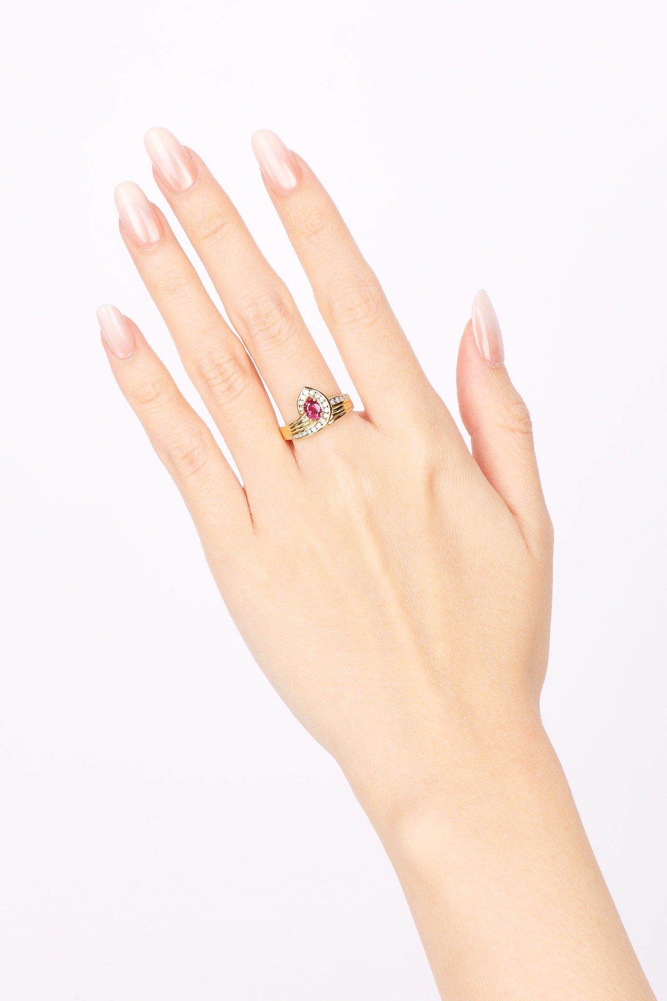 18K Yellow Gold Ruby and Diamond Wrap Solitaire Ring, Size US 6.5