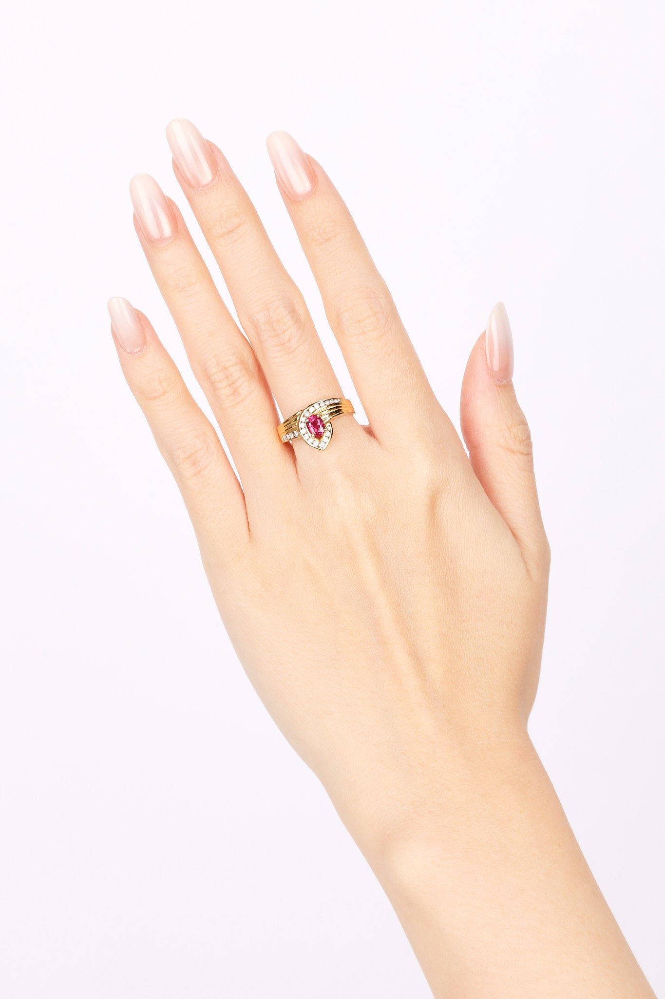18K Yellow Gold Ruby and Diamond Wrap Solitaire Ring, Size US 6.5