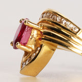 1980s - 1990s 18K Yellow Gold Ruby and Diamond Wrap Solitaire Ring, Size US 6.5