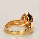 1980s - 1990s 18K Yellow Gold Ruby and Diamond Wrap Solitaire Ring, Size US 6.5