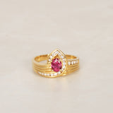 18K Yellow Gold Ruby and Diamond Wrap Solitaire Ring, Size US 6.5