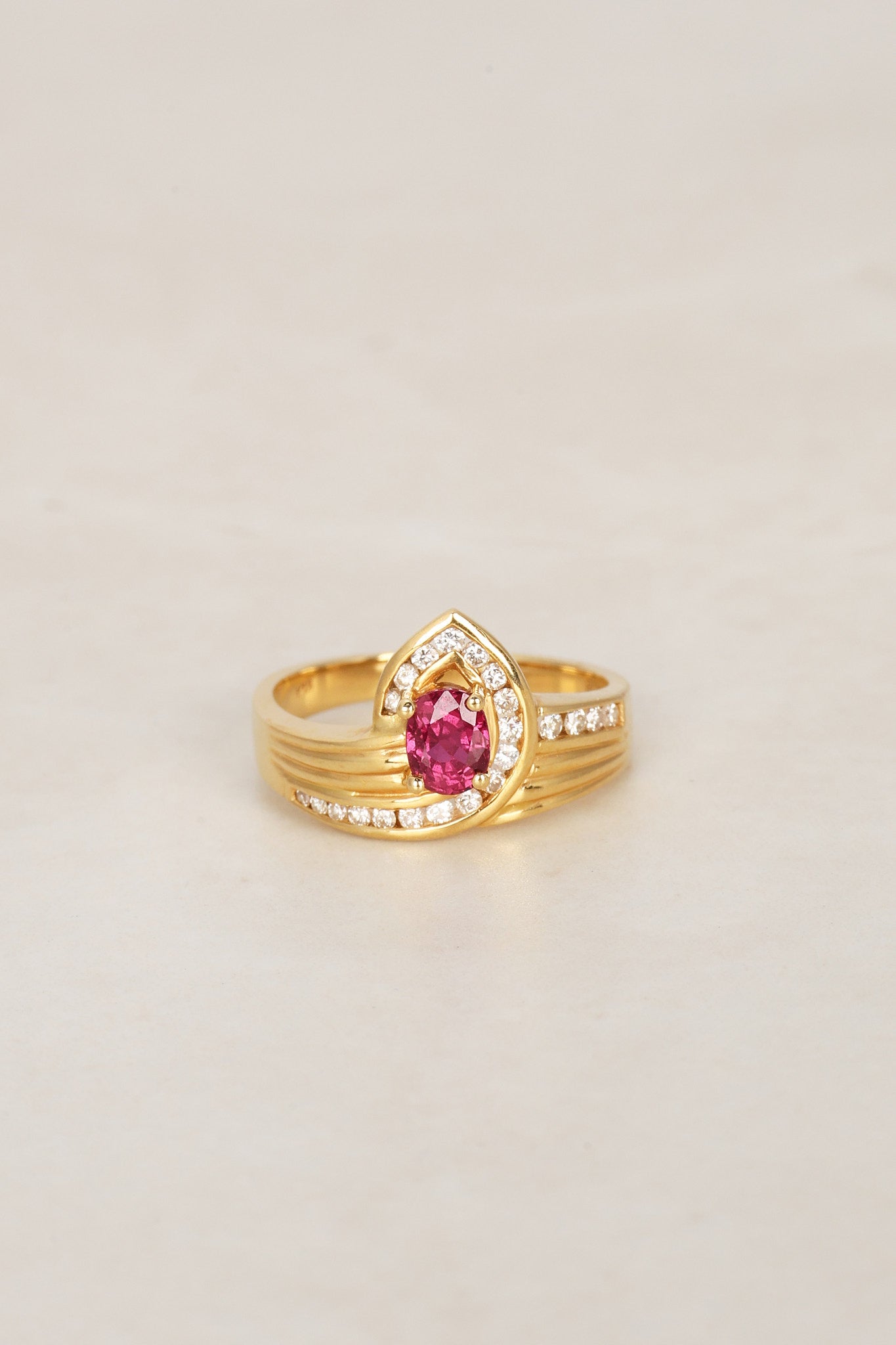 18K Yellow Gold Ruby and Diamond Wrap Solitaire Ring, Size US 6.5