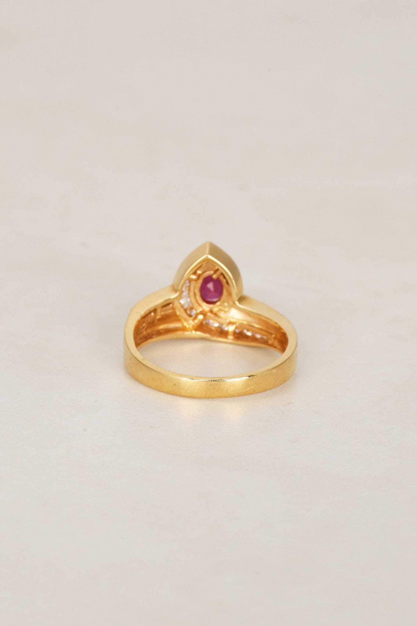 18K Yellow Gold Ruby and Diamond Wrap Solitaire Ring, Size US 6.5