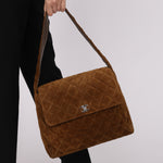Chanel Kelly Shoulder Bag Brown Suede SHW