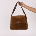 Chanel Kelly Shoulder Bag Brown Suede SHW