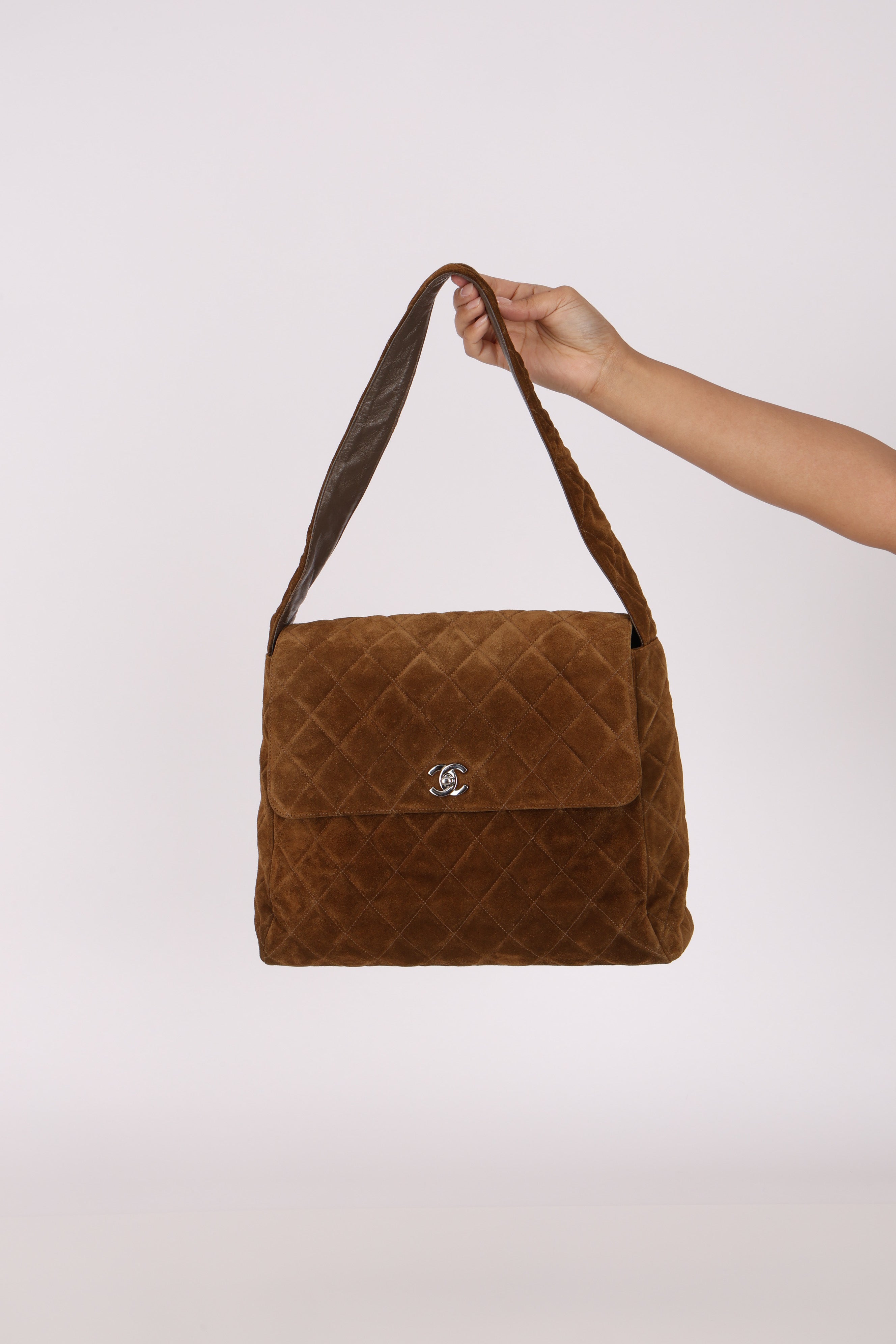 Chanel Kelly Shoulder Bag Brown Suede SHW