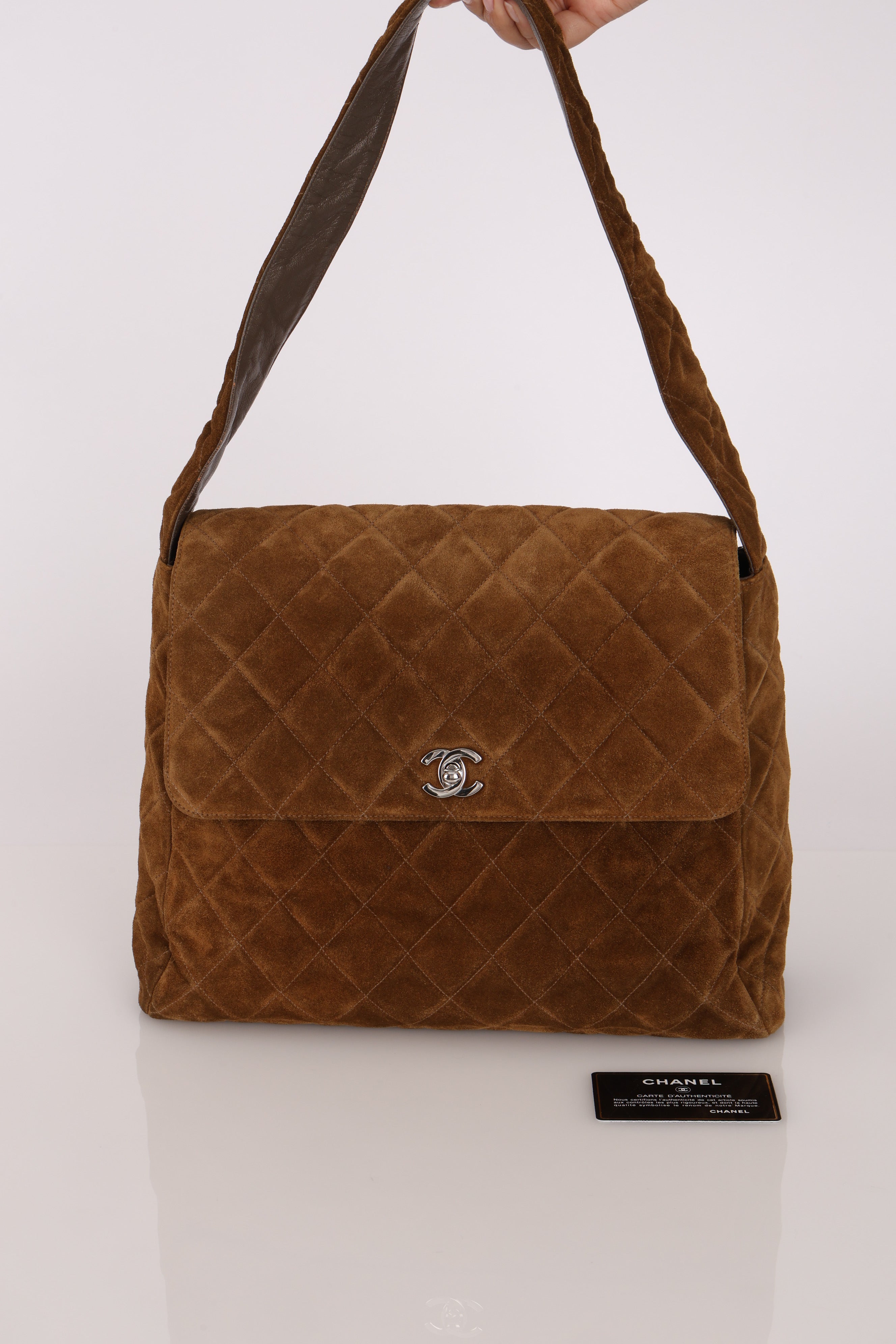 Chanel Kelly Shoulder Bag Brown Suede SHW