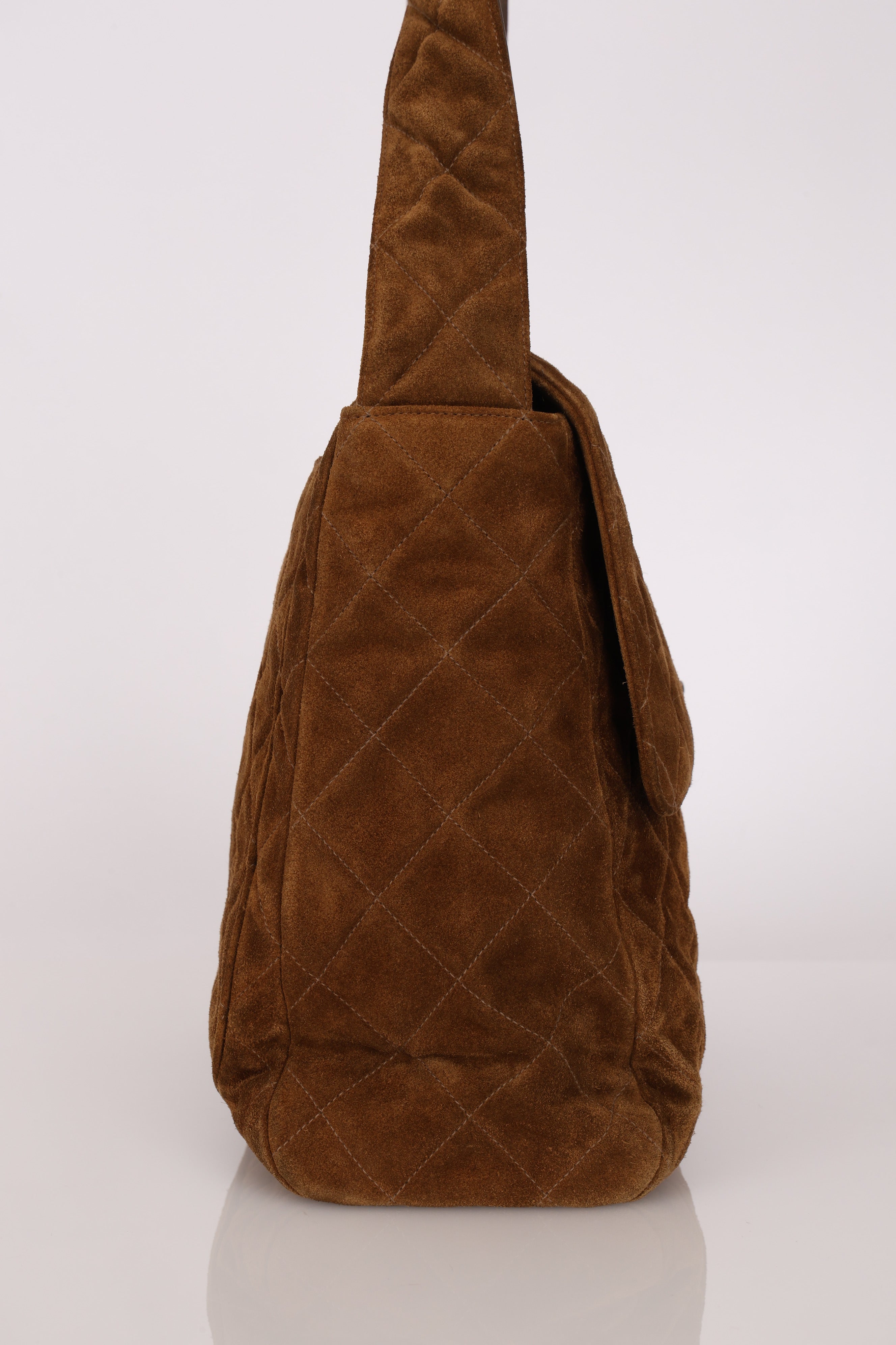 Chanel Kelly Shoulder Bag Brown Suede SHW