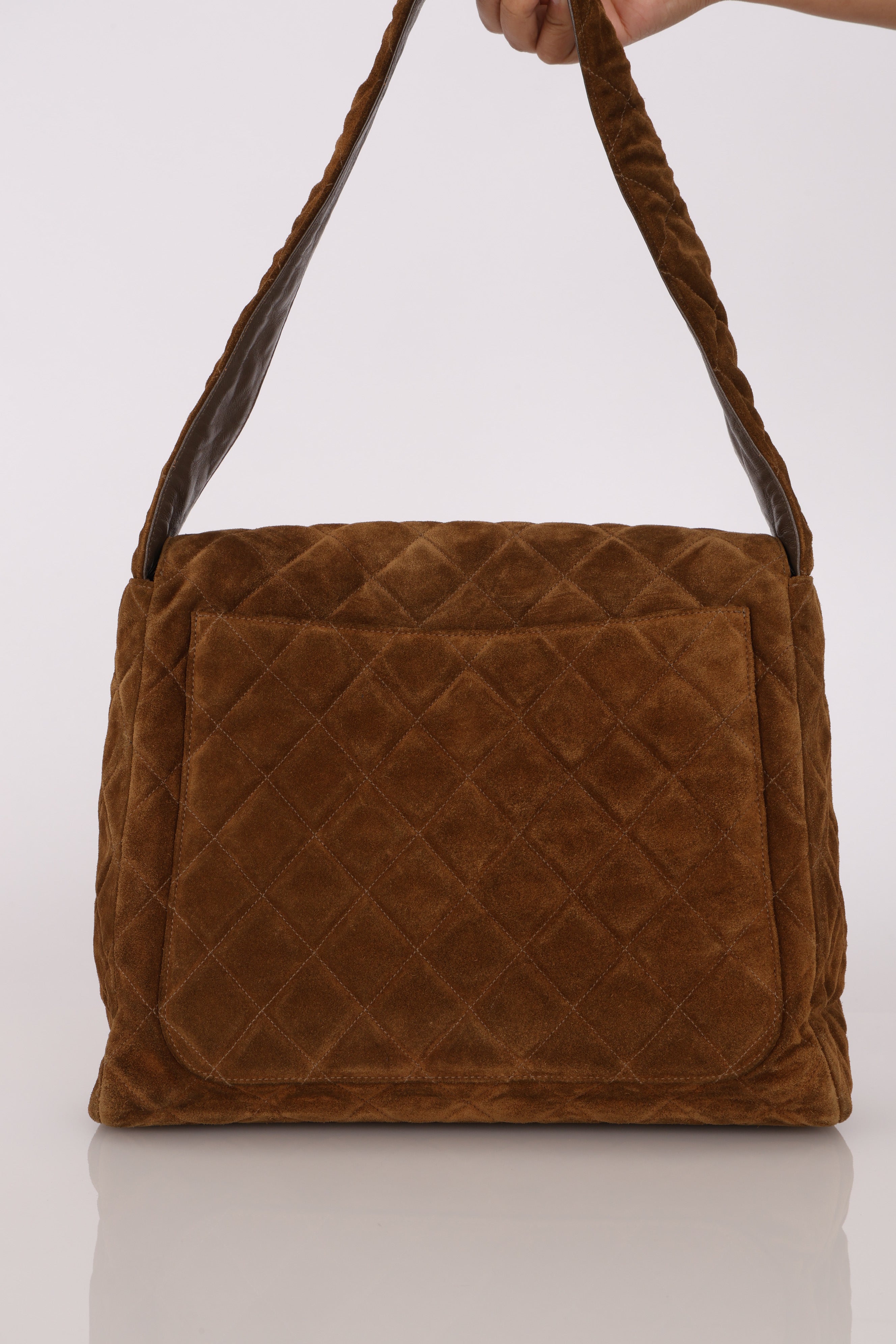 Chanel Kelly Shoulder Bag Brown Suede SHW