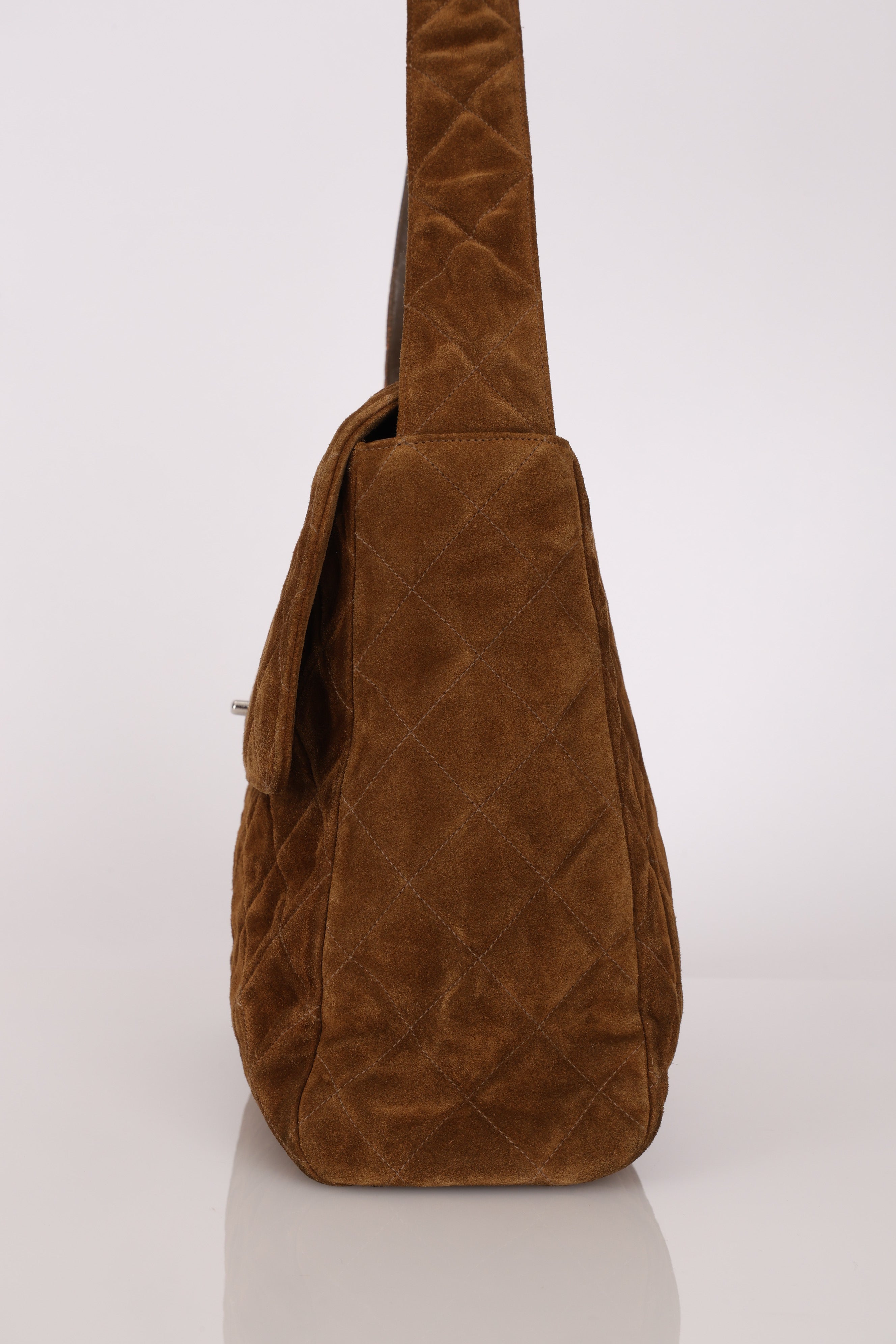 Chanel Kelly Shoulder Bag Brown Suede SHW