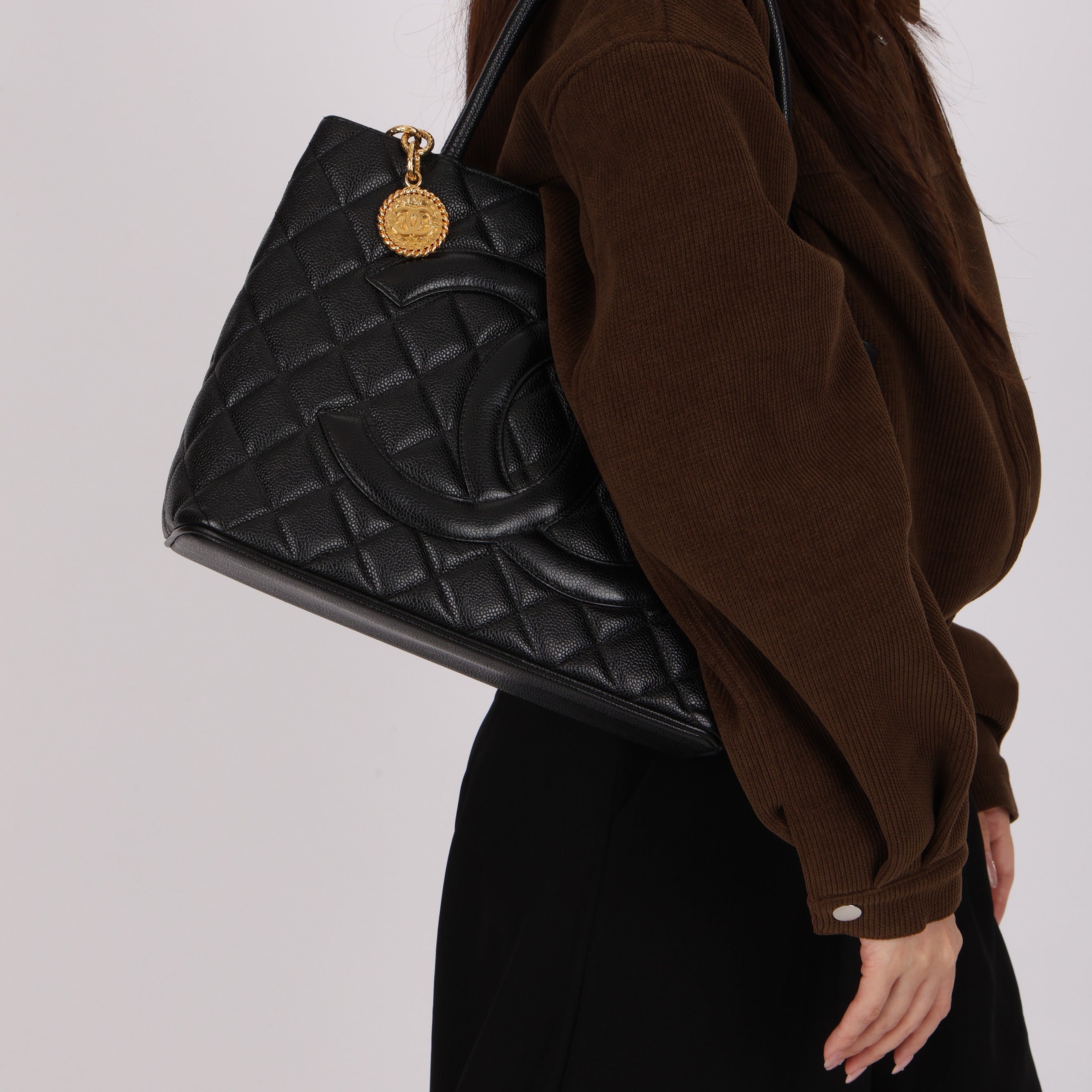 Chanel Timeless Medallion Tote Black Caviar 2003 24K GP