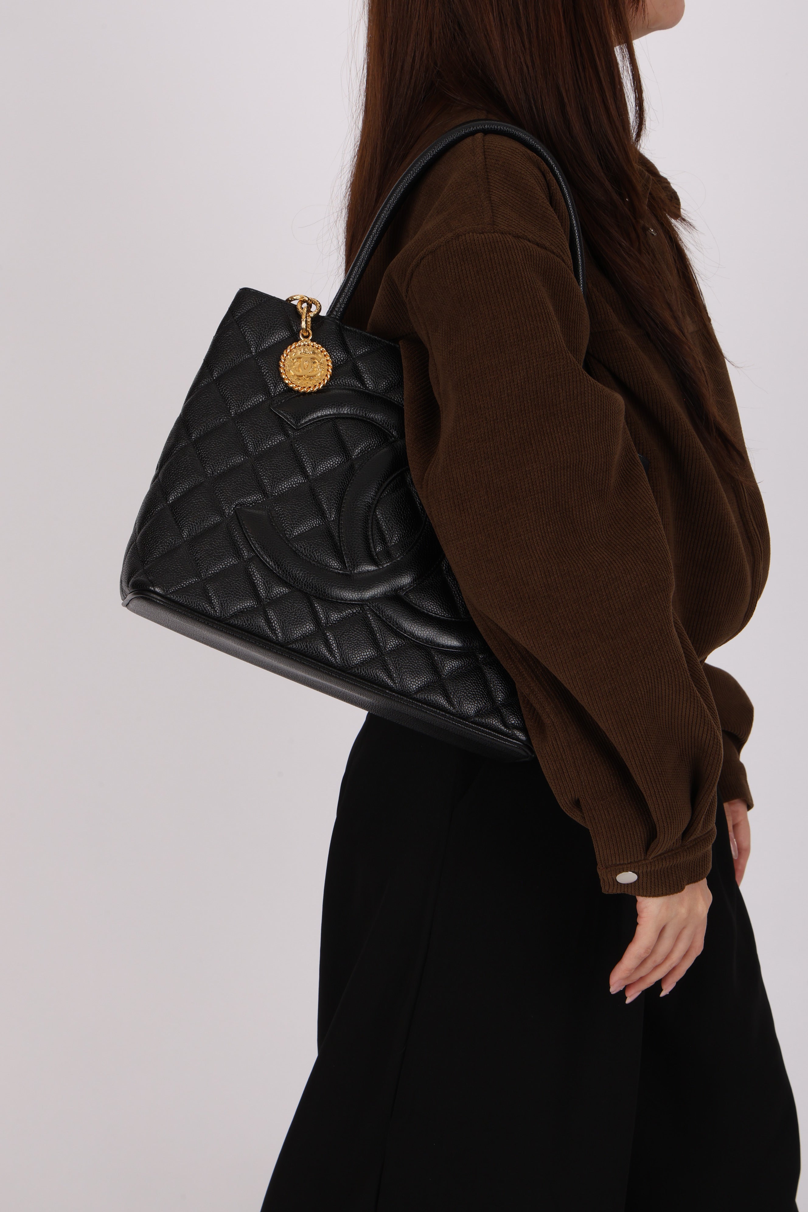 Chanel Timeless Medallion Tote Black Caviar 2003 24K GP