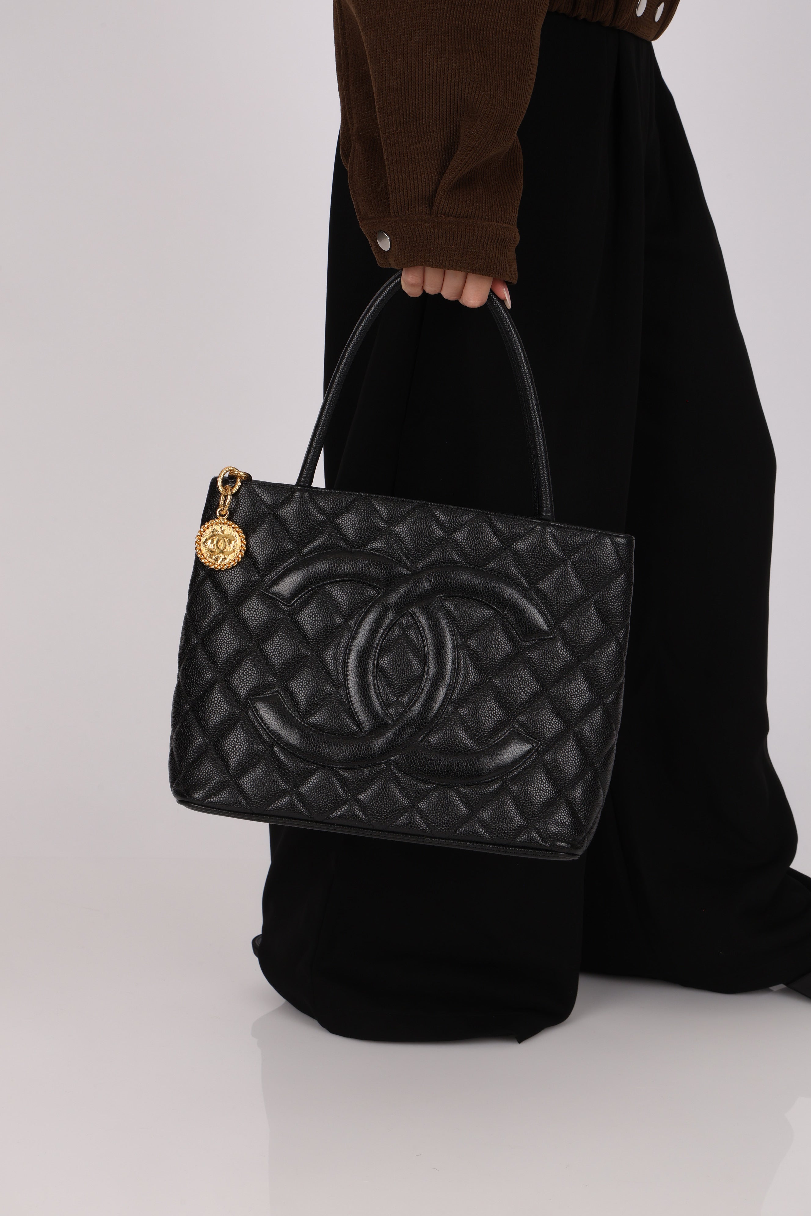Chanel Timeless Medallion Tote Black Caviar 2003 24K GP
