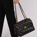 Chanel Turnlock Front Pocket Camera Bag Black Lambskin 24K GP