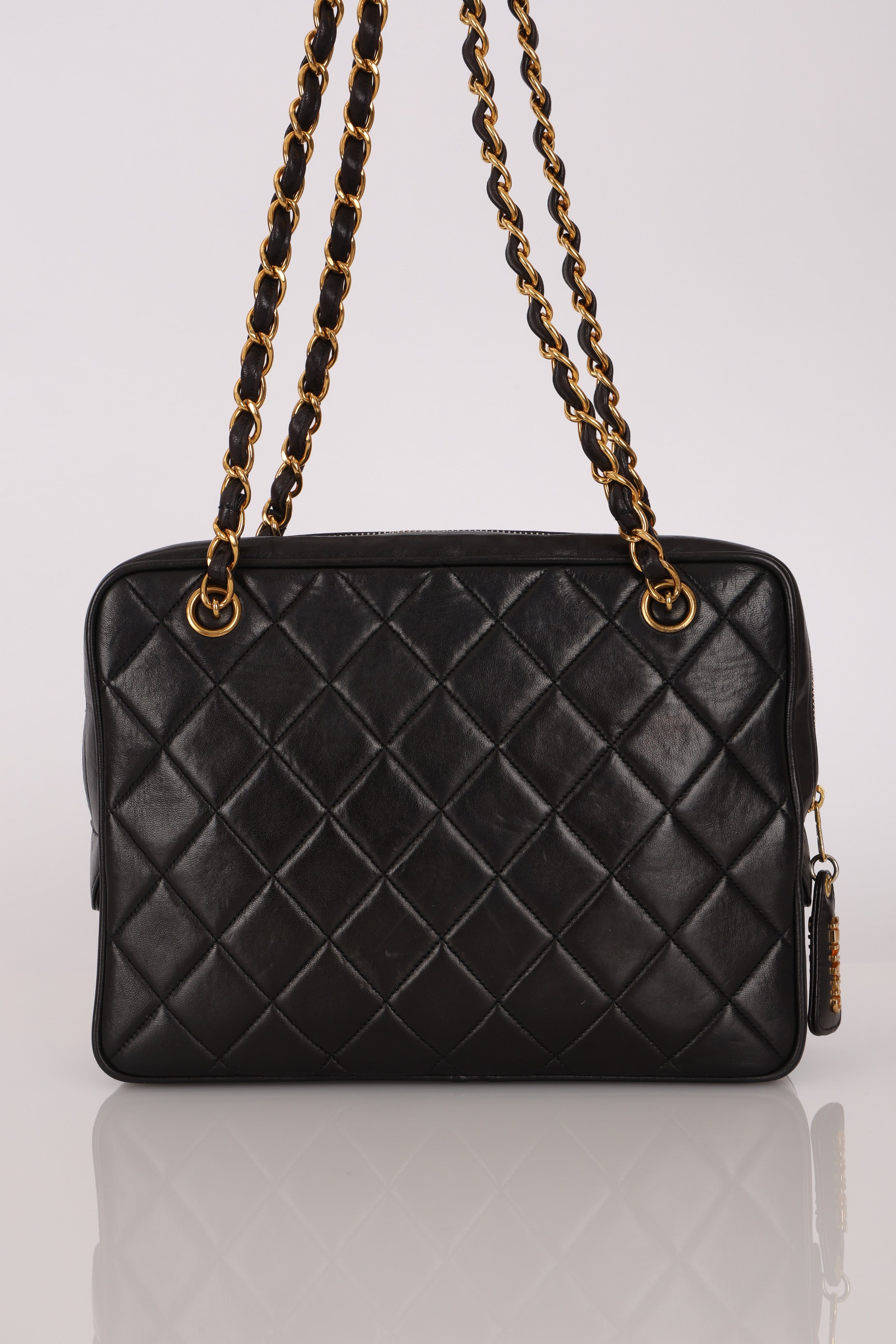 Chanel Turnlock Front Pocket Camera Bag Black Lambskin 24K GP
