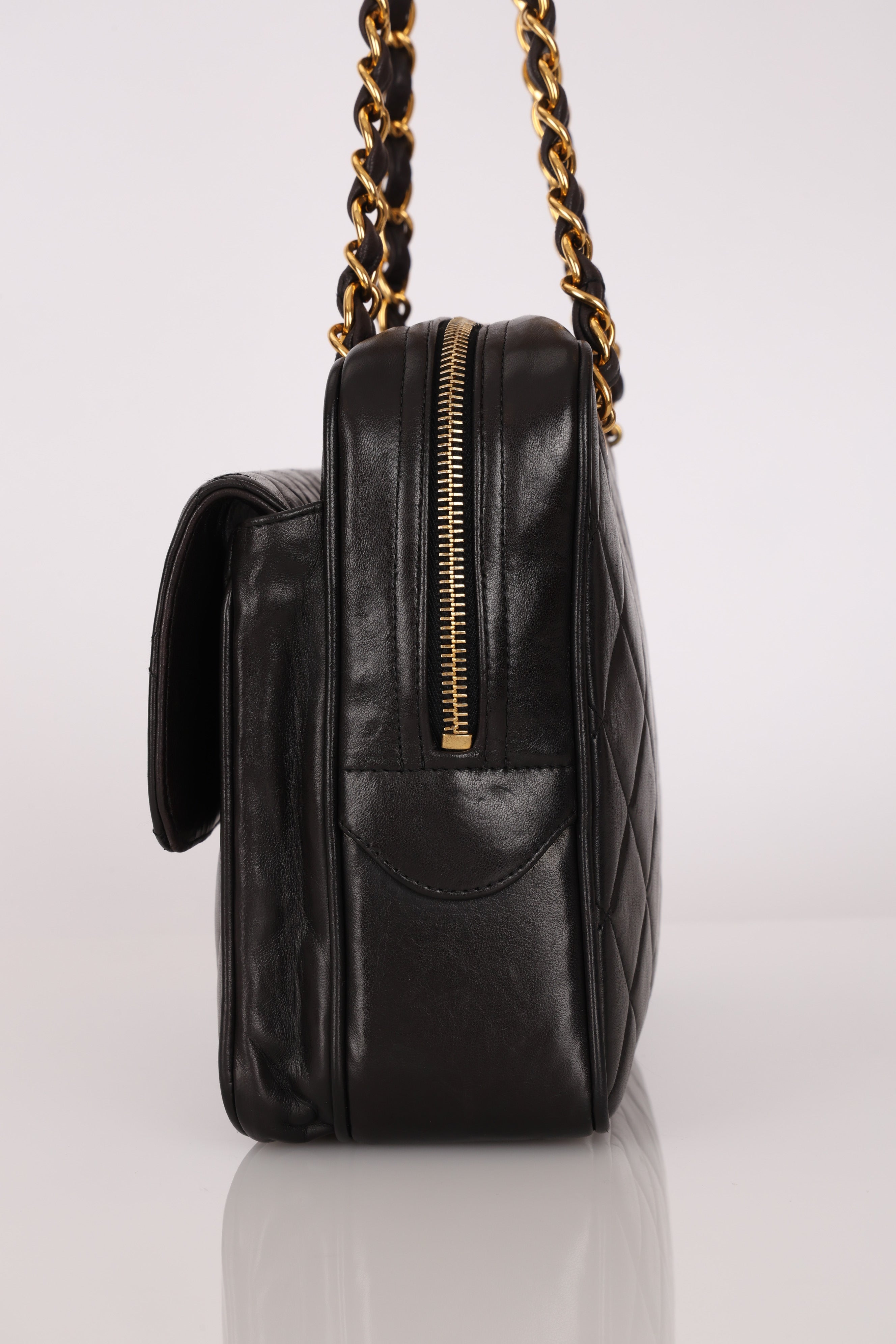 Chanel Turnlock Front Pocket Camera Bag Black Lambskin 24K GP