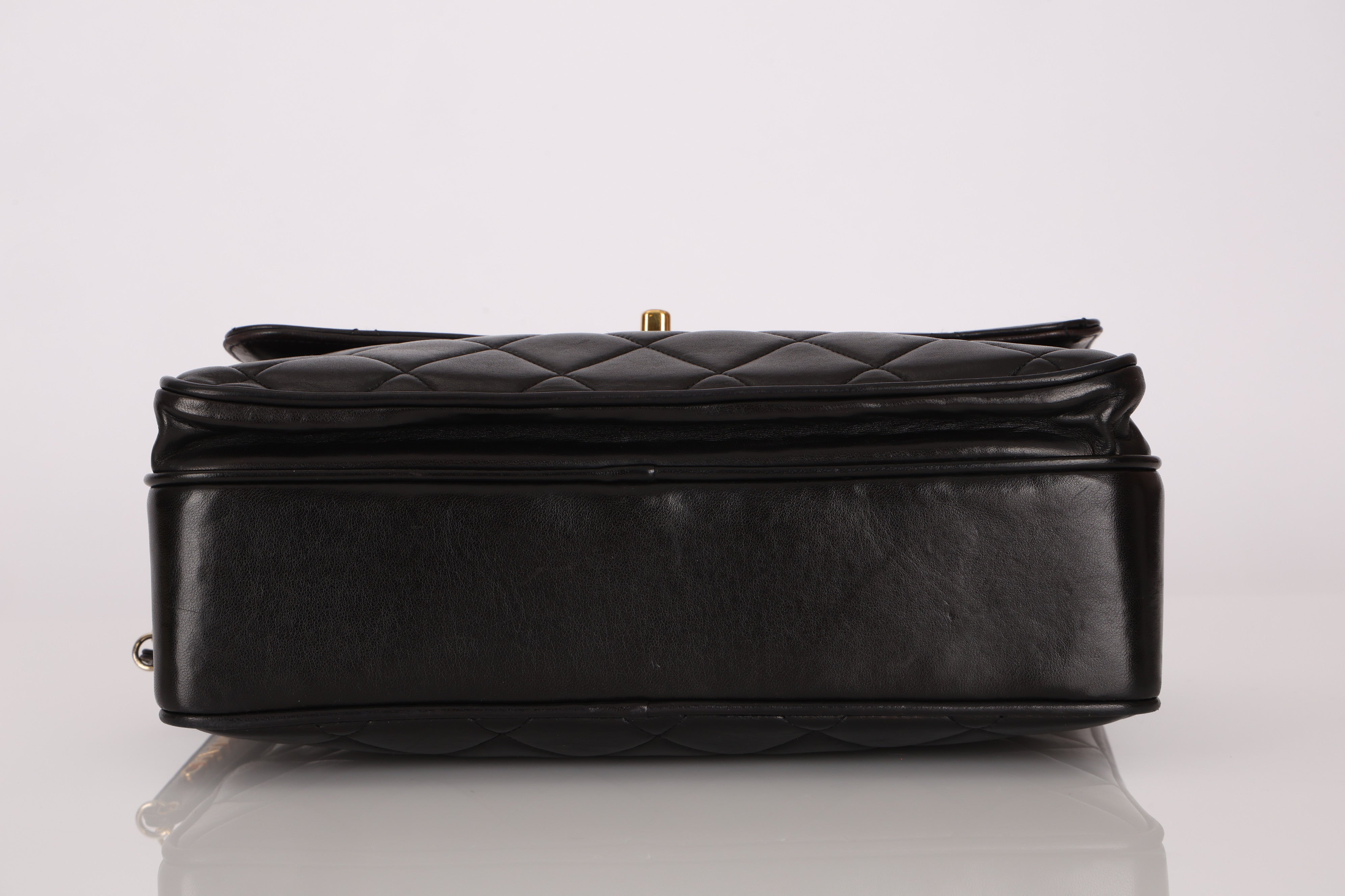 Chanel Turnlock Front Pocket Camera Bag Black Lambskin 24K GP
